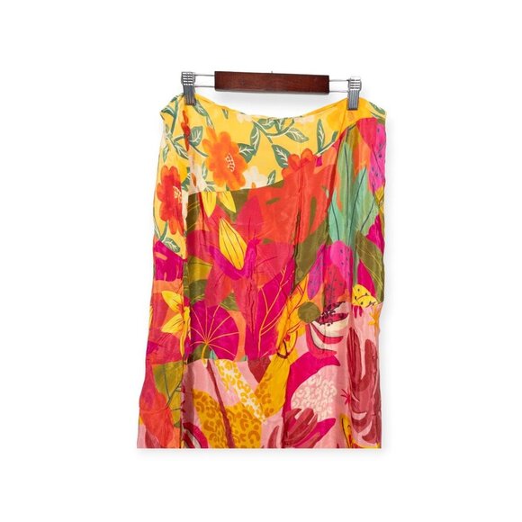 NWT Farm Rio X Anthropologie Tropical Floral Print Skirt SZ L Orange Florals - Picture 7 of 12